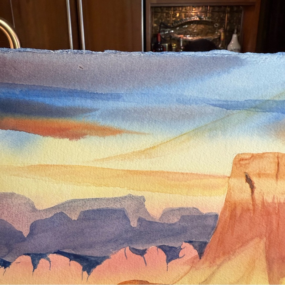 Sunset Mountain Watercolor Art Painting Desert - Picture 6 of 10